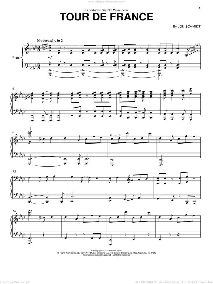 Tour De France sheet music for piano solo by The Piano Guys and Jon Schmidt, intermediate skill level