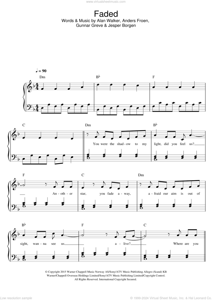 Walker Faded Sheet Music For Piano Solo Pdf Interactive