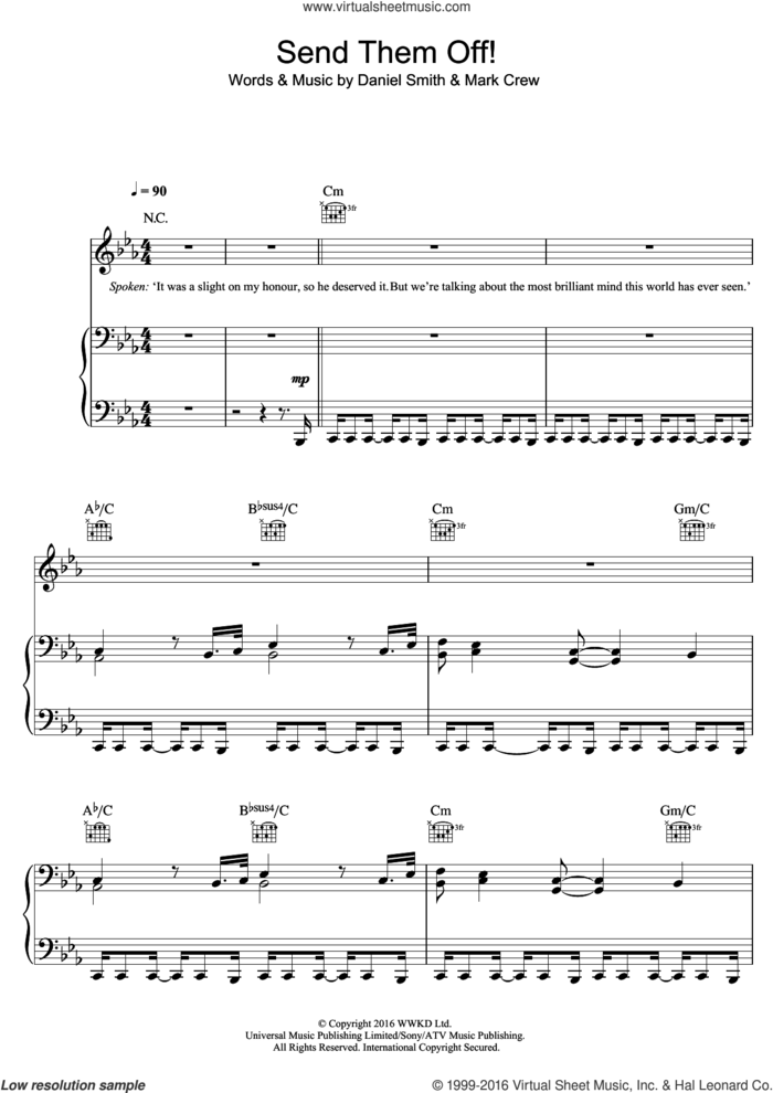 Send Them Off sheet music for voice, piano or guitar by Bastille, Daniel Smith and Mark Crew, intermediate skill level