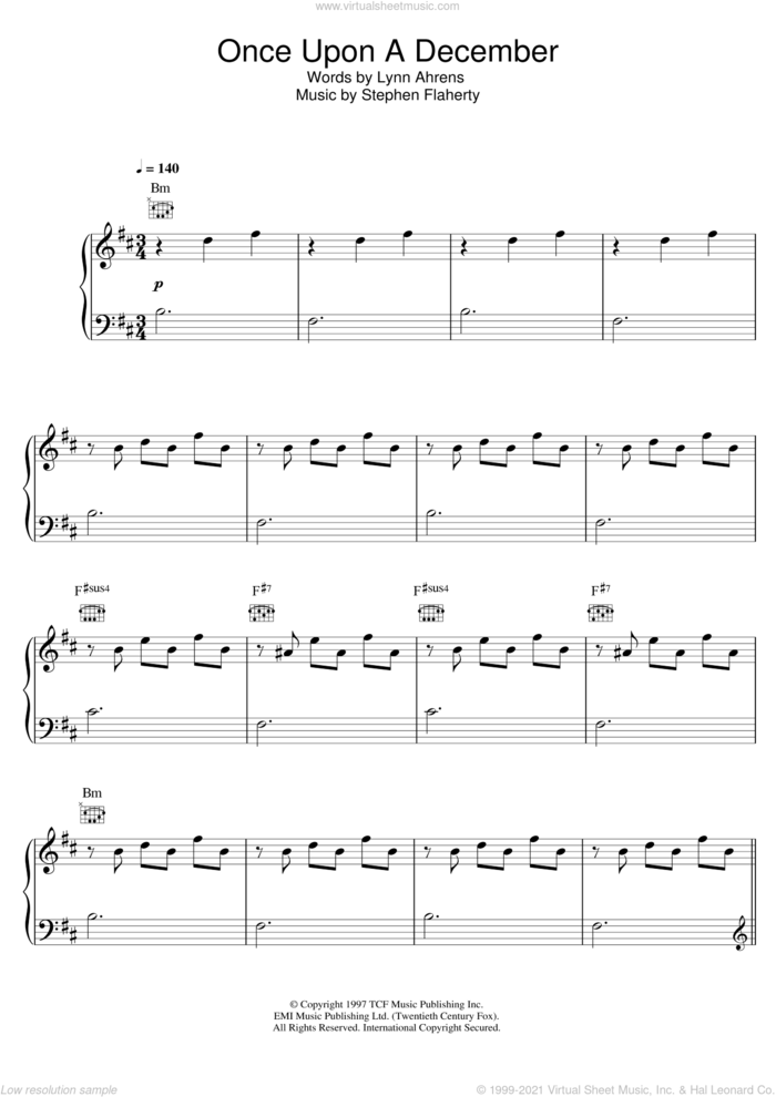 Once Upon A December (from Anastasia) sheet music for voice, piano or guitar by Liz Callaway, Lynn Ahrens and Stephen Flaherty, intermediate skill level