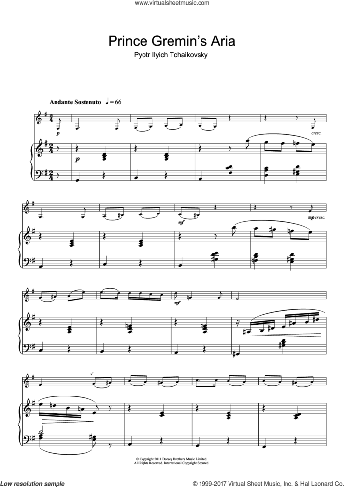 Prince Gremin's Aria (from Eugene Onegin) sheet music for clarinet solo by Pyotr Ilyich Tchaikovsky, classical score, intermediate skill level