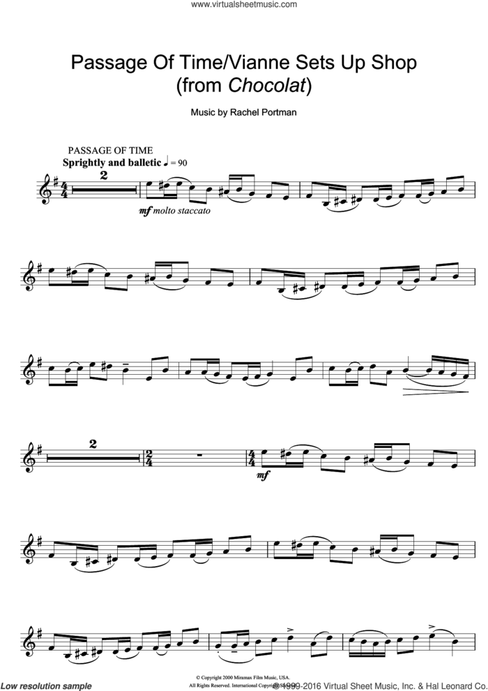 Passage Of Time/Vianne Sets Up Shop (from Chocolat) sheet music for violin solo by Rachel Portman, intermediate skill level