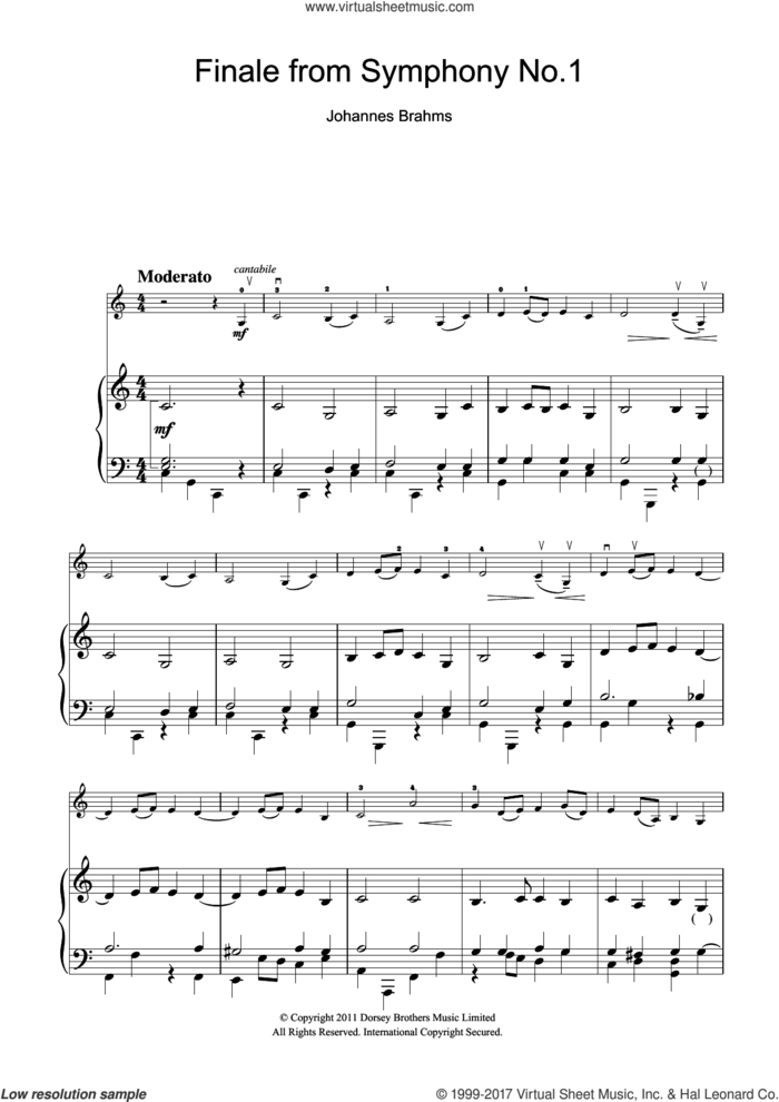 Finale From Symphony No.1 In C Minor sheet music for violin solo by Johannes Brahms, classical score, intermediate skill level