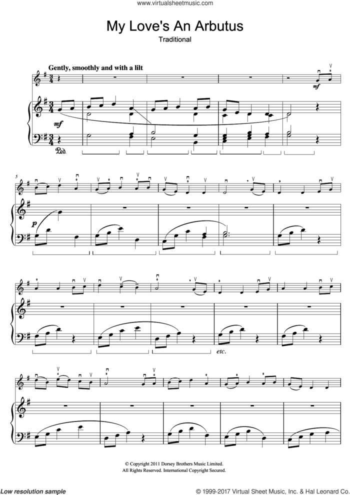 My Love's An Arbutus sheet music for violin solo, intermediate skill level