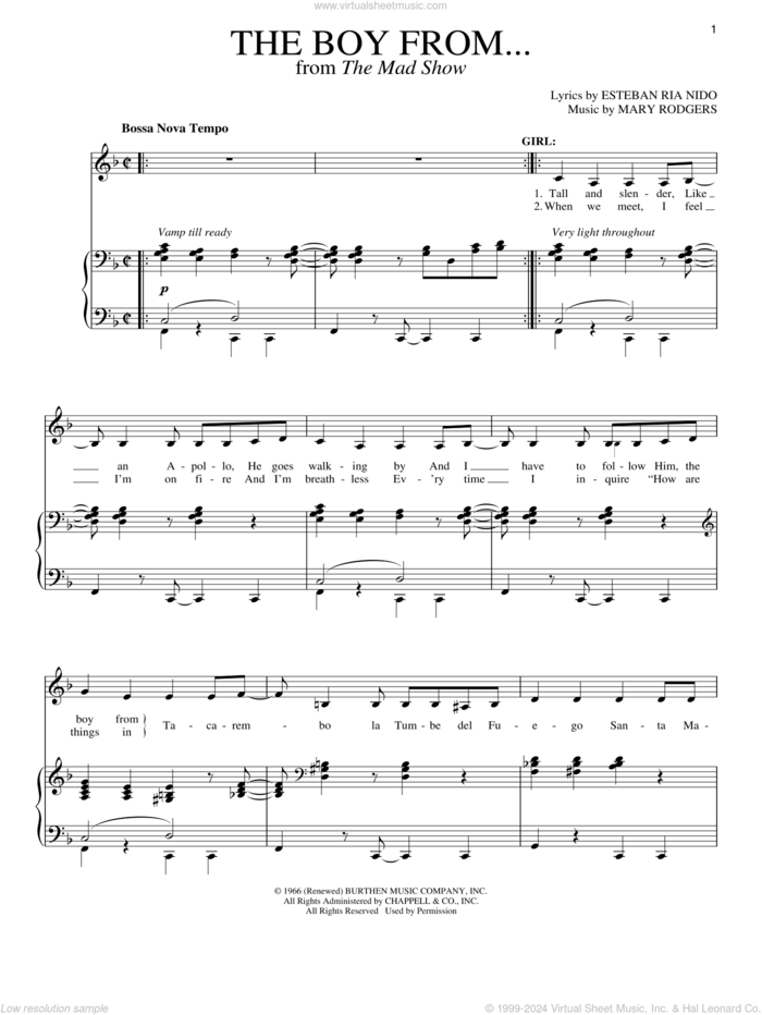 The Boy From... sheet music for voice and piano by Stephen Sondheim and Mary Rodgers, intermediate skill level