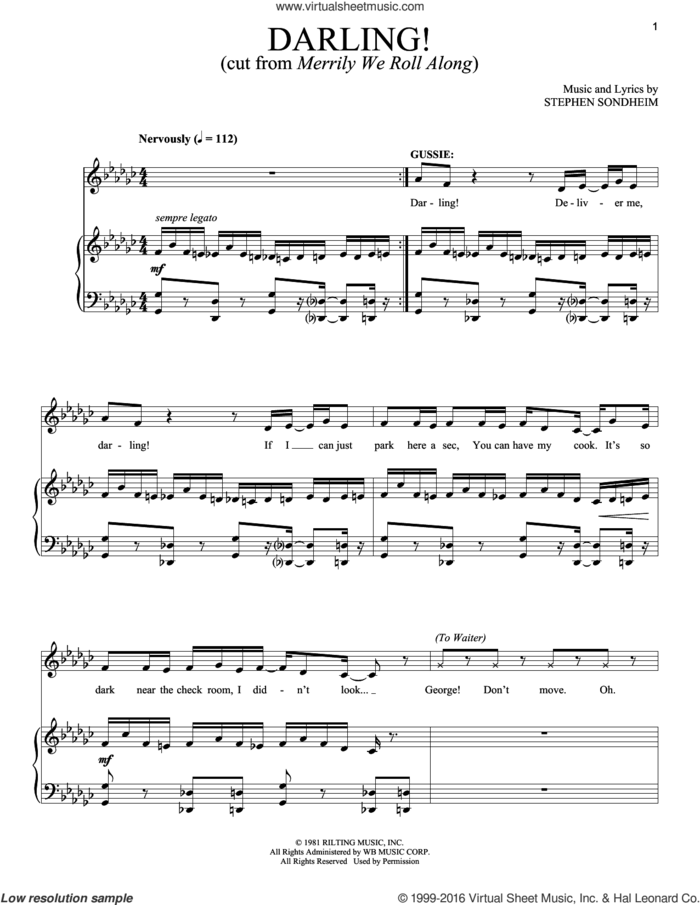 Darling sheet music for voice and piano by Stephen Sondheim, intermediate skill level