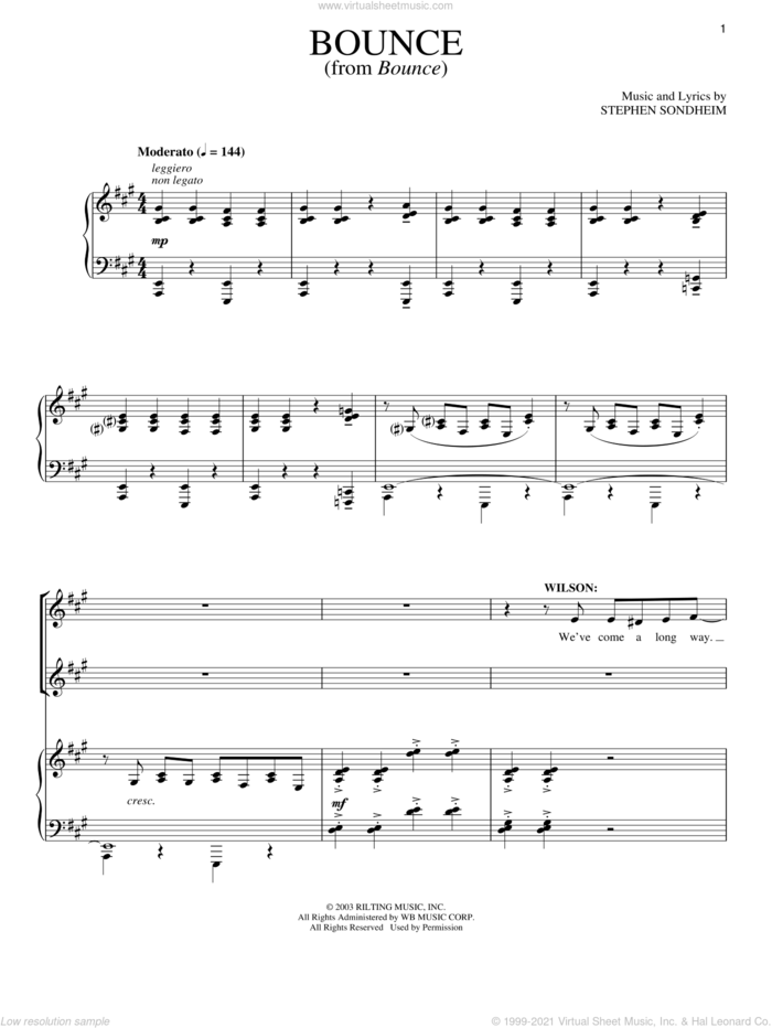 Bounce sheet music for voice and piano by Stephen Sondheim, intermediate skill level