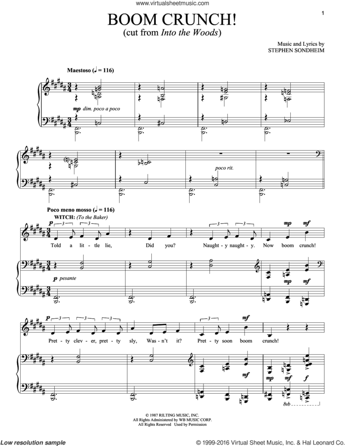 Boom Crunch sheet music for voice and piano by Stephen Sondheim, intermediate skill level
