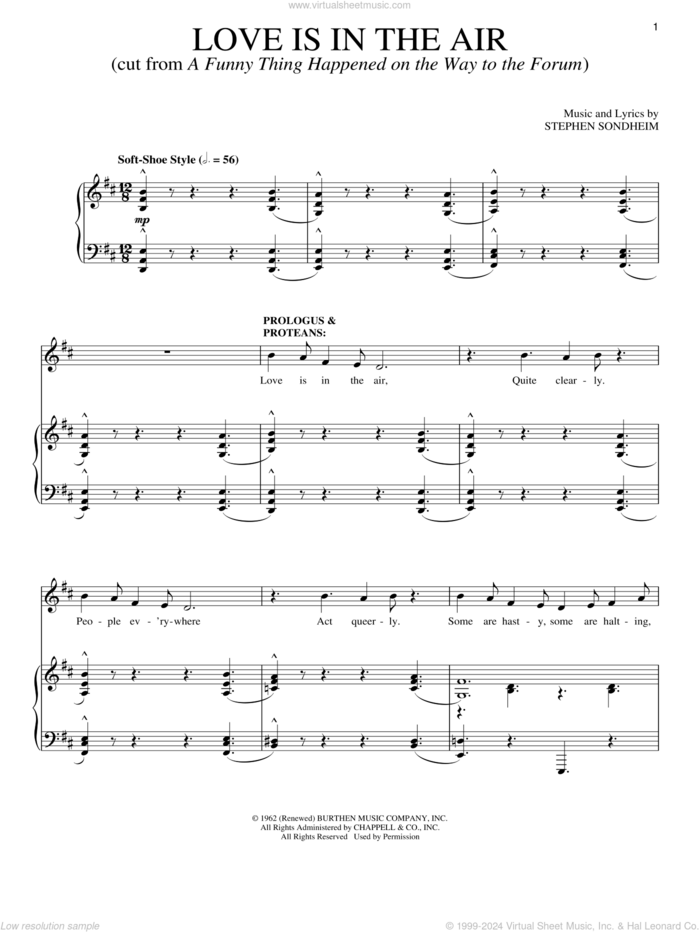 Love Is In The Air sheet music for voice and piano by Stephen Sondheim, intermediate skill level