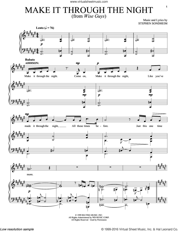 Make It Through The Night sheet music for voice and piano by Stephen Sondheim, intermediate skill level