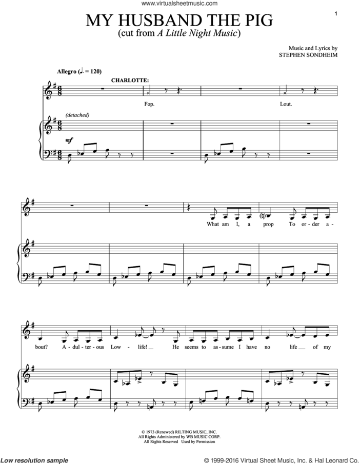 My Husband The Pig sheet music for voice and piano by Stephen Sondheim, intermediate skill level