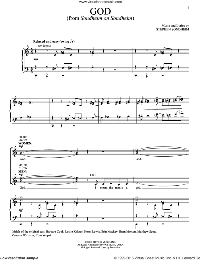 God sheet music for voice and piano by Stephen Sondheim, intermediate skill level