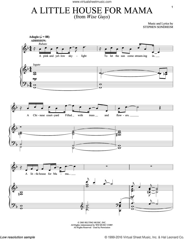 A Little House For Mama sheet music for voice and piano by Stephen Sondheim, intermediate skill level