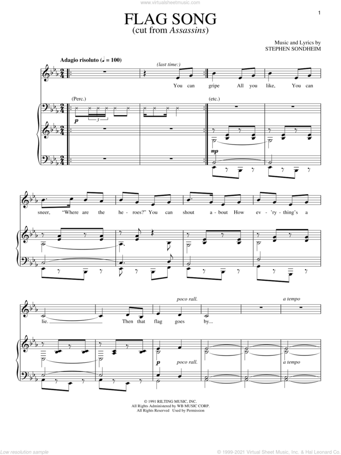 Flag Song sheet music for voice and piano by Stephen Sondheim, intermediate skill level