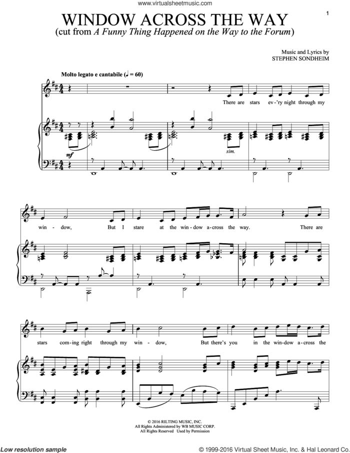 Window Across The Way sheet music for voice and piano by Stephen Sondheim, intermediate skill level