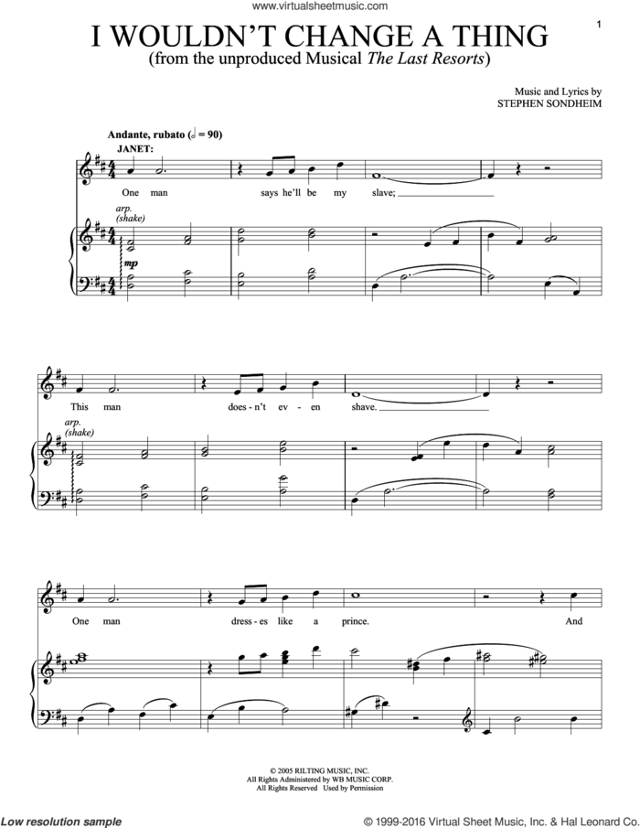 I Wouldn't Change A Thing sheet music for voice and piano by Stephen Sondheim, intermediate skill level