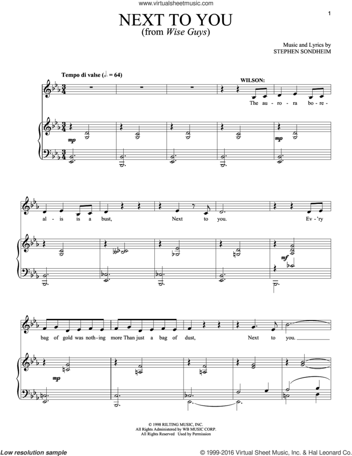 Next To You sheet music for voice and piano by Stephen Sondheim, intermediate skill level