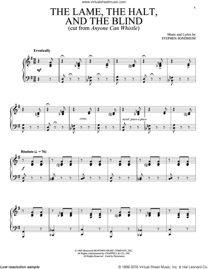 The Lame, The Halt, And The Blind sheet music for voice and piano by Stephen Sondheim, intermediate skill level