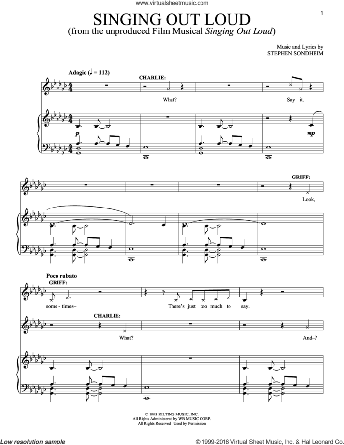Singing Out Loud sheet music for voice and piano by Stephen Sondheim, intermediate skill level