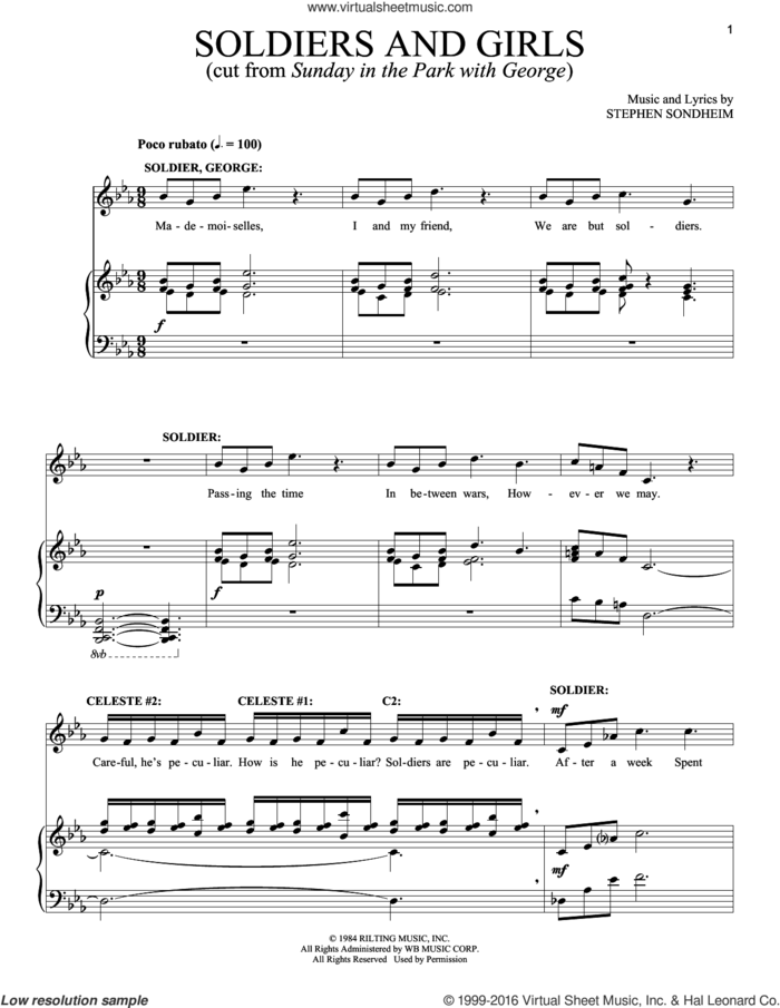 Soldiers And Girls sheet music for voice and piano by Stephen Sondheim, intermediate skill level
