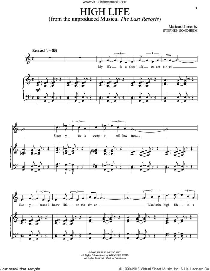 High Life sheet music for voice and piano by Stephen Sondheim, intermediate skill level