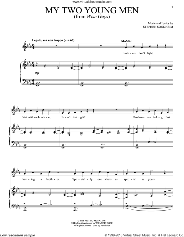 My Two Young Men sheet music for voice and piano by Stephen Sondheim, intermediate skill level