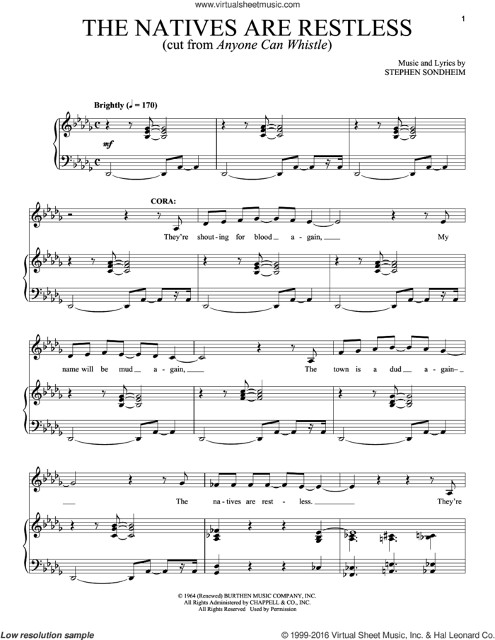 The Natives Are Restless sheet music for voice and piano by Stephen Sondheim, intermediate skill level