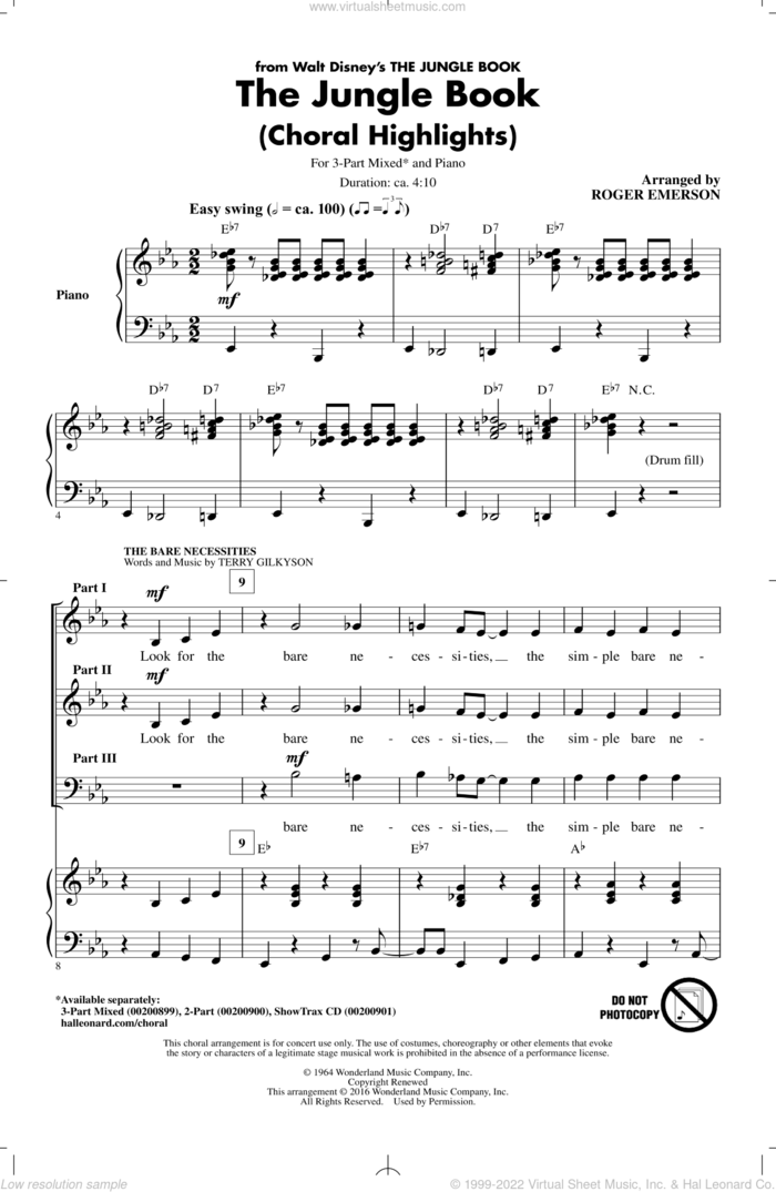 The Jungle Book (Choral Highlights) sheet music for choir (3-Part Mixed) by Terry Gilkyson and Roger Emerson, intermediate skill level