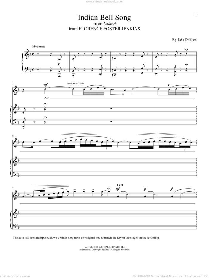 Indian Bell Song sheet music for voice and piano by Alexandre Desplat, LAAo Delibes and Leo Delibes and Leo Delibes, intermediate skill level