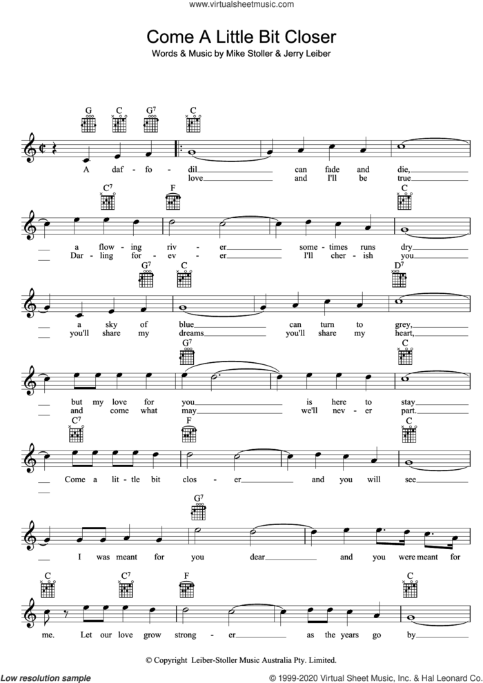Come A Little Bit Closer sheet music for voice and other instruments (fake book) by Jerry Leiber & Mike Stoller, Jay & The Americans, Jerry Leiber and Mike Stoller, intermediate skill level