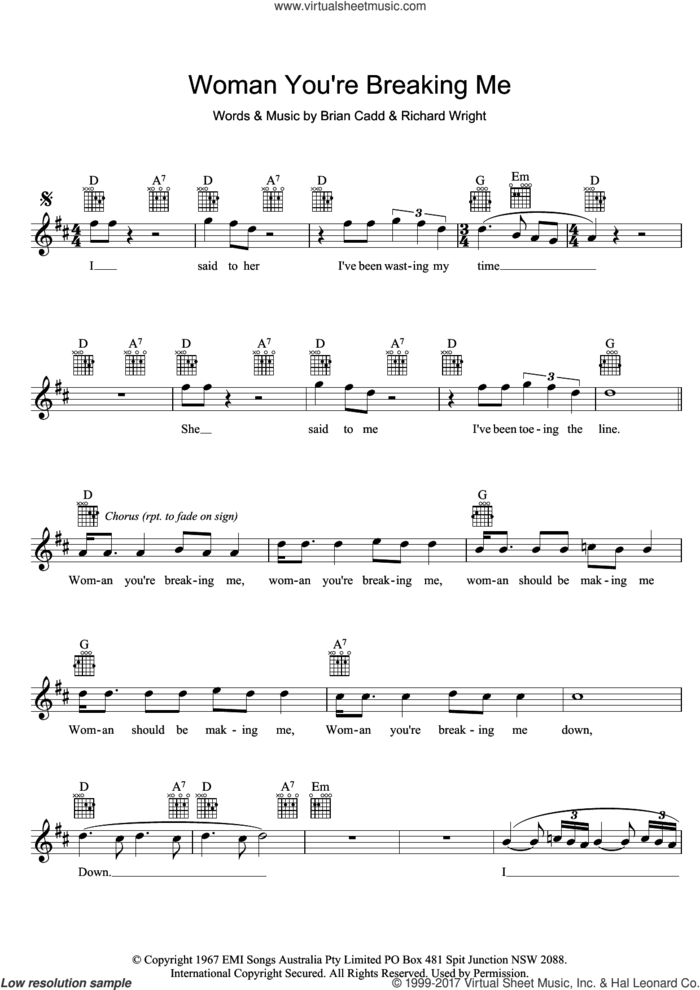 Woman You're Breaking Me sheet music for voice and other instruments (fake book) by The Groop, Brian Cadd and Richard Wright, intermediate skill level