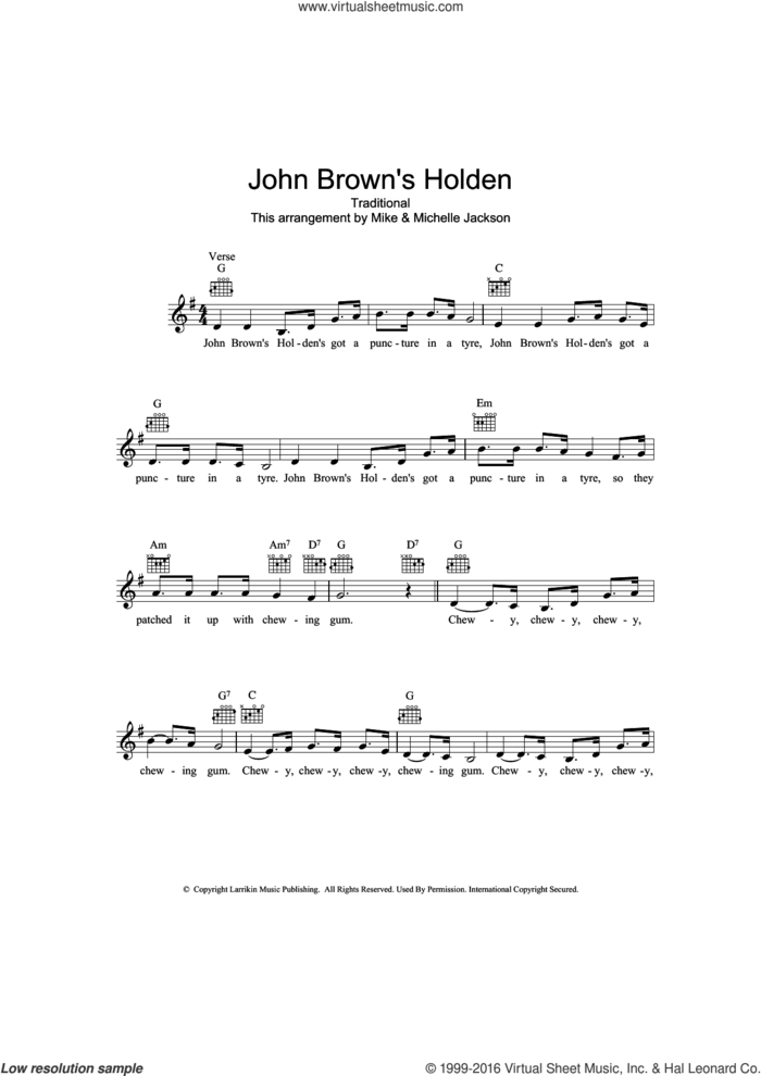 John Brown's Holden sheet music for voice and other instruments (fake book), intermediate skill level