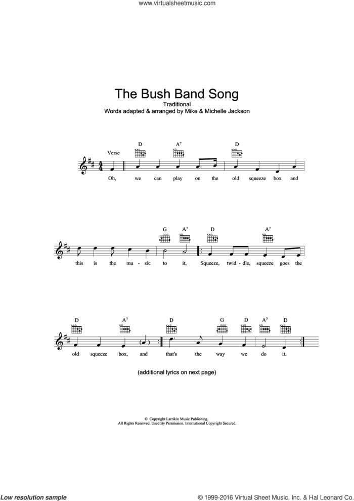 The Bush Band Song sheet music for voice and other instruments (fake book), intermediate skill level