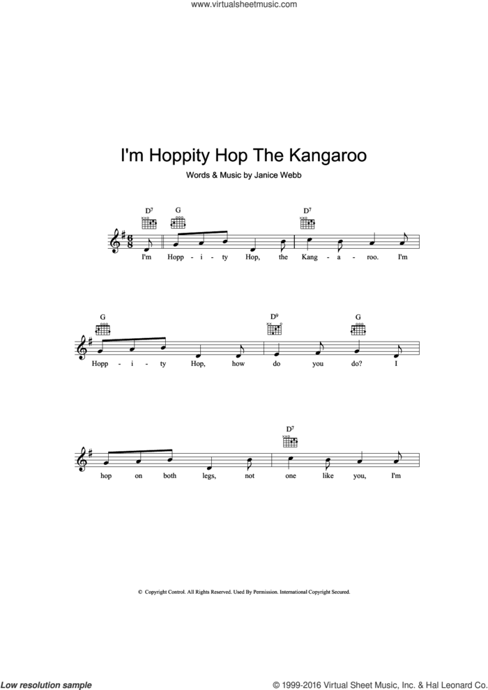 I'm Hoppity Hop The Kangaroo sheet music for voice and other instruments (fake book) by Janice Webb, intermediate skill level