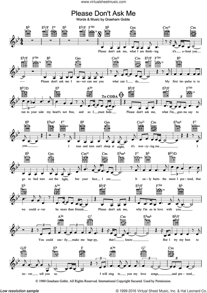 Please Don't Ask Me sheet music for voice and other instruments (fake book) by The Little River Band and Graeham Goble, intermediate skill level