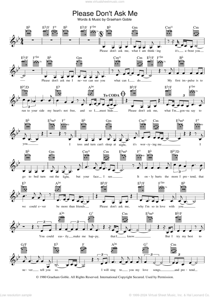 Please Don't Ask Me sheet music for voice and other instruments (fake book) by The Little River Band and Graeham Goble, intermediate skill level