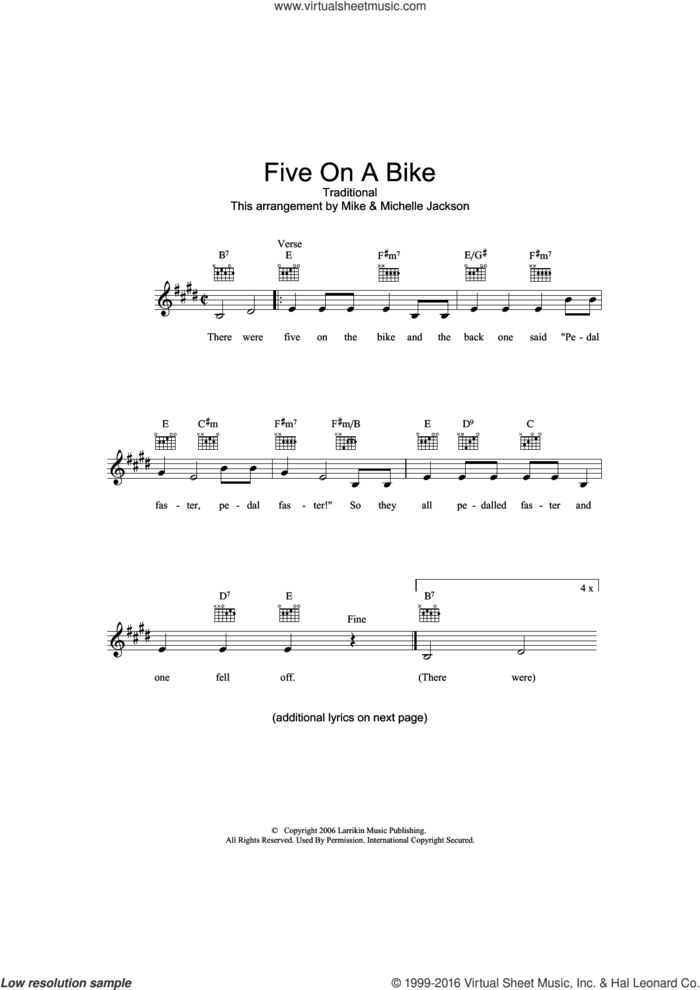 Five On A Bike sheet music for voice and other instruments (fake book), intermediate skill level