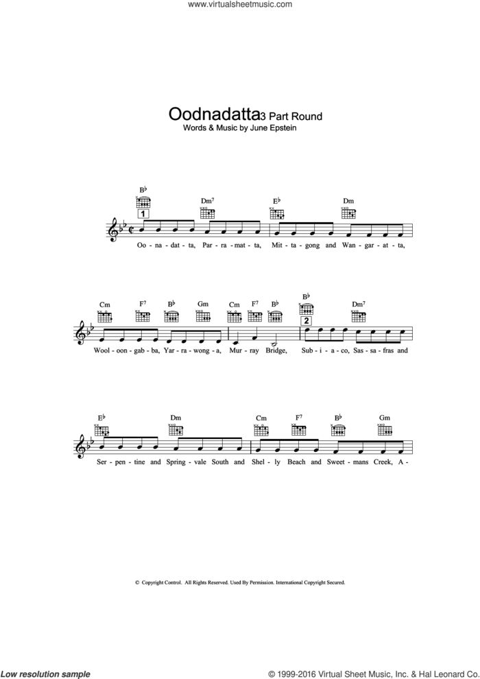 Oodnadatta sheet music for voice and other instruments (fake book) by June Epstein, intermediate skill level