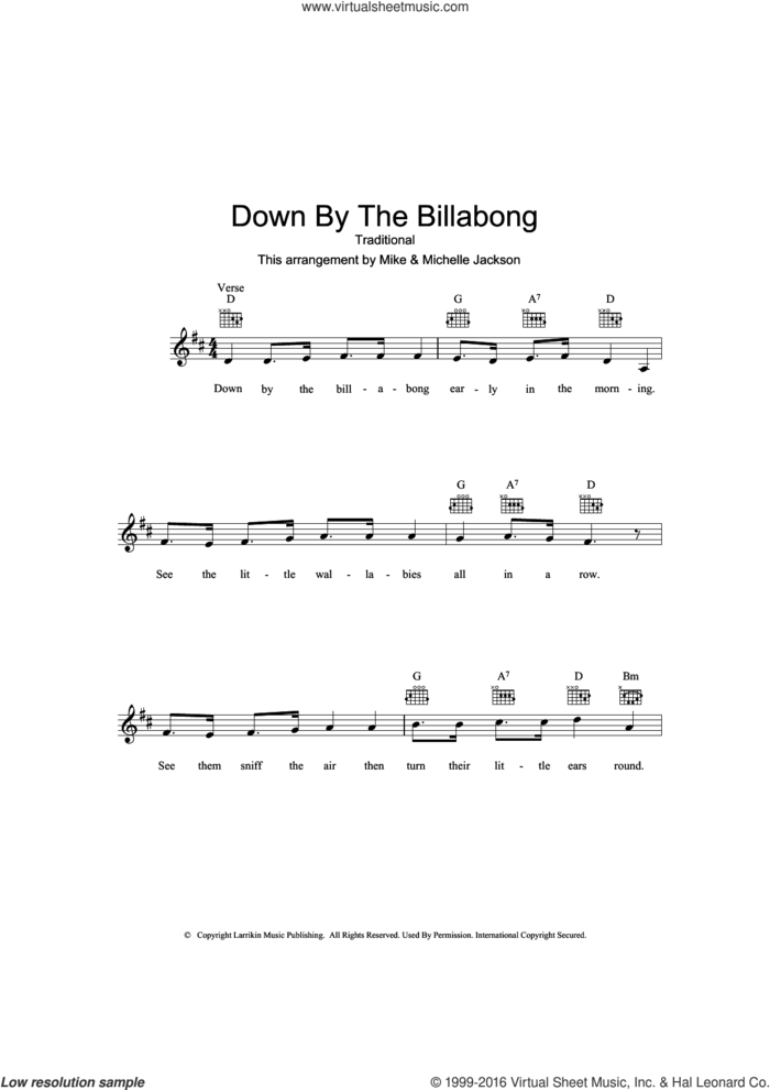 Down By The Billabong sheet music for voice and other instruments (fake book), intermediate skill level