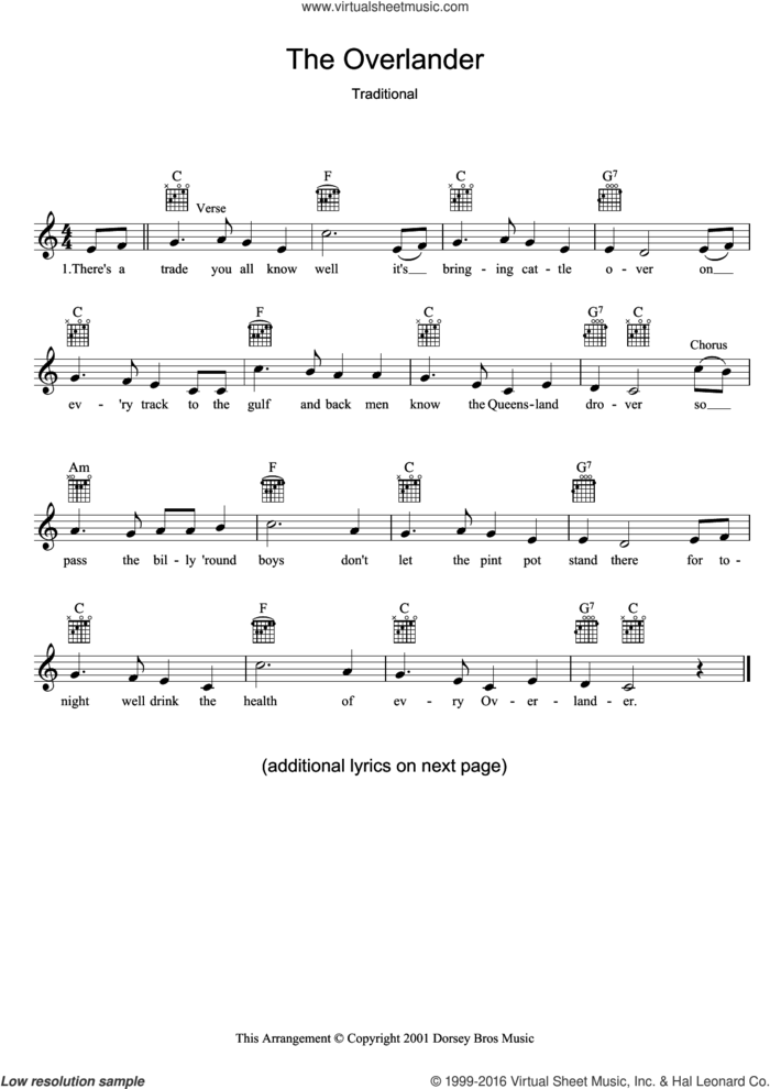 The Overlander sheet music for voice and other instruments (fake book), intermediate skill level