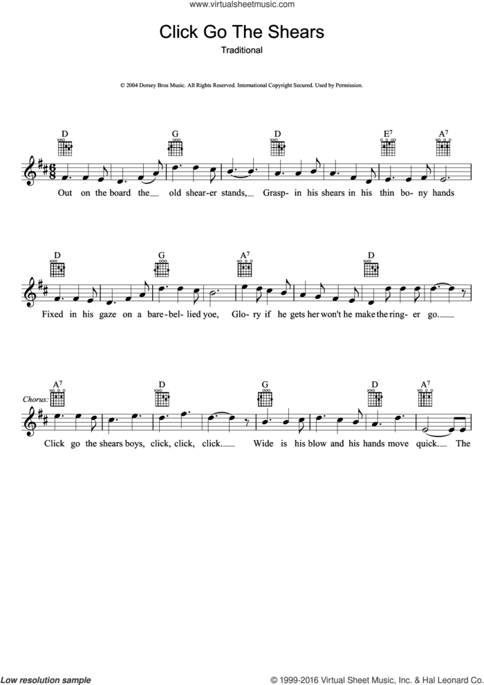 Click Go The Shears sheet music for voice and other instruments (fake book), intermediate skill level
