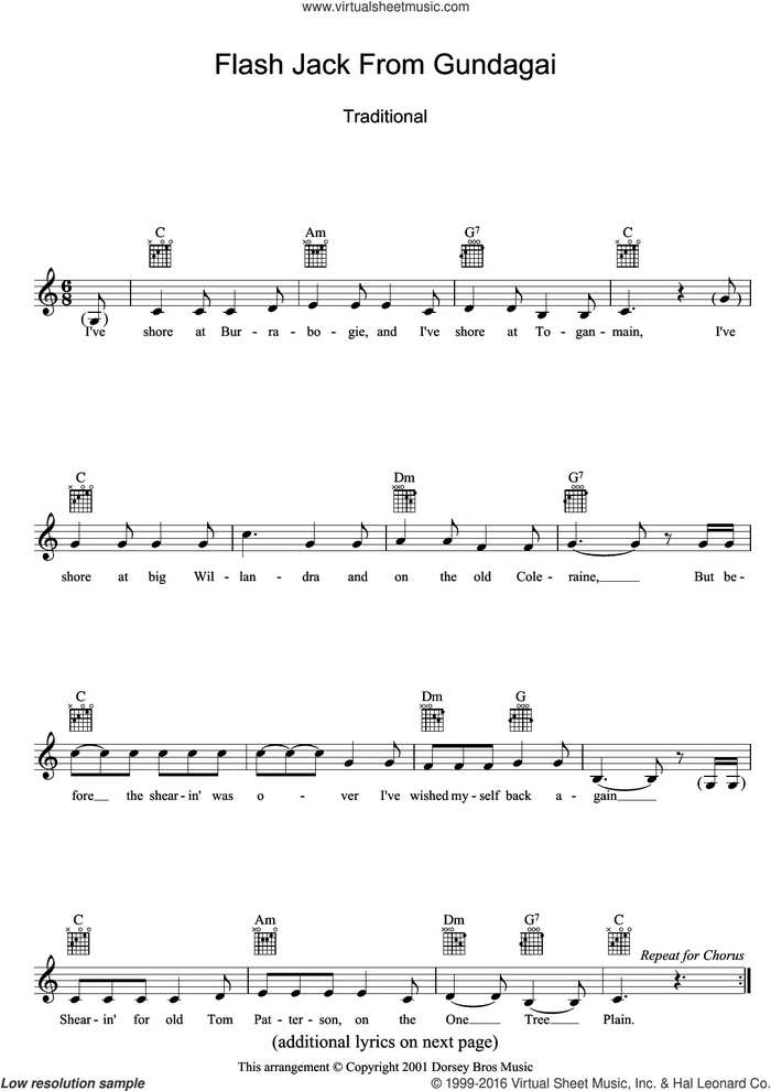 Flash Jack From Gundagai sheet music for voice and other instruments (fake book), intermediate skill level