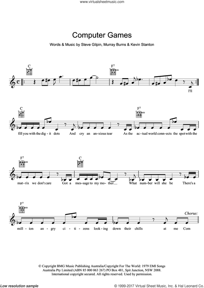 Computer Games sheet music for voice and other instruments (fake book) by Mi-Sex, Kevin Stanton, Murray Burns and Steve Gilpin, intermediate skill level