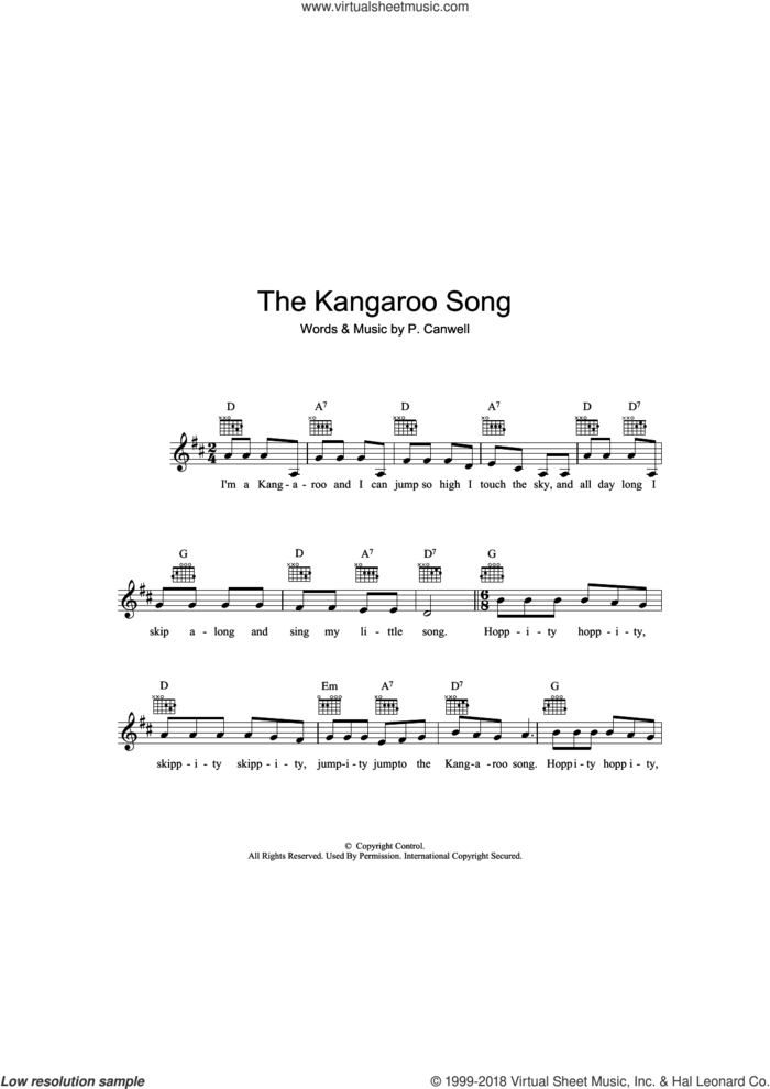 The Kangaroo Song sheet music for voice and other instruments (fake book) by Peter Canwell, intermediate skill level