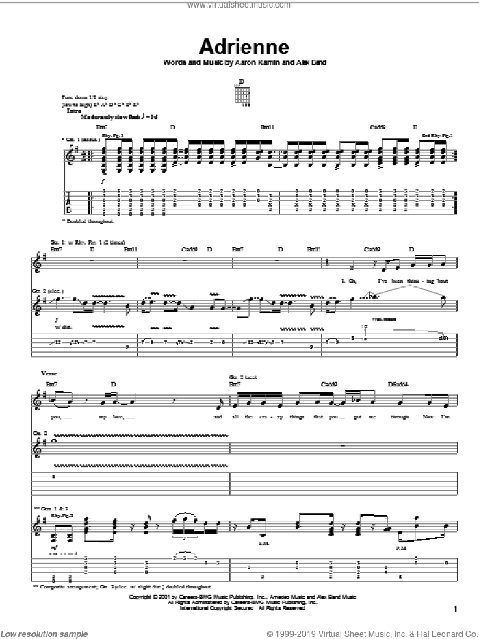 Adrienne sheet music for guitar (tablature) by The Calling, Aaron Kamin and Alex Band, intermediate skill level