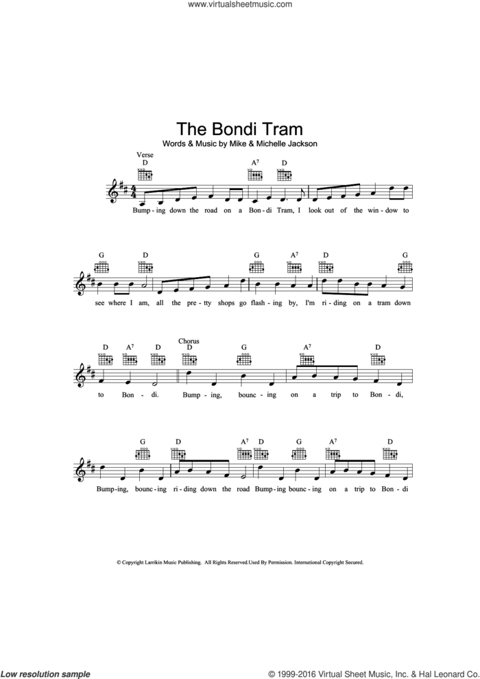 The Bondi Tram sheet music for voice and other instruments (fake book) by Mike Jackson and Michelle Jackson, intermediate skill level