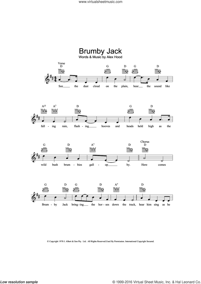 Brumby Jack sheet music for voice and other instruments (fake book) by Alex Hood, intermediate skill level