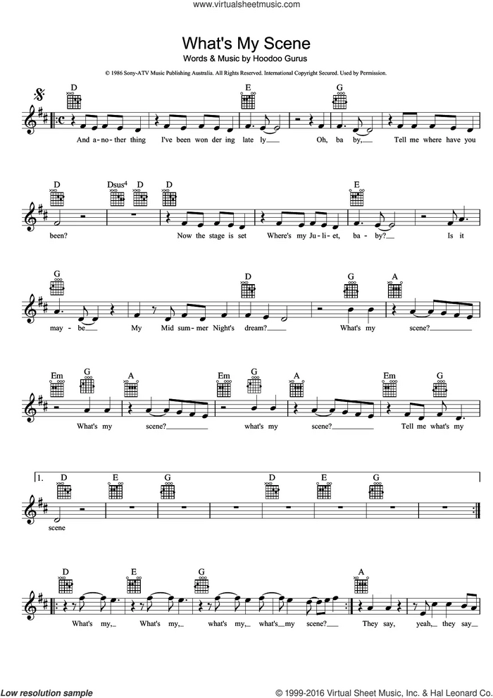 What's My Scene sheet music for voice and other instruments (fake book) by Hoodoo Gurus, intermediate skill level