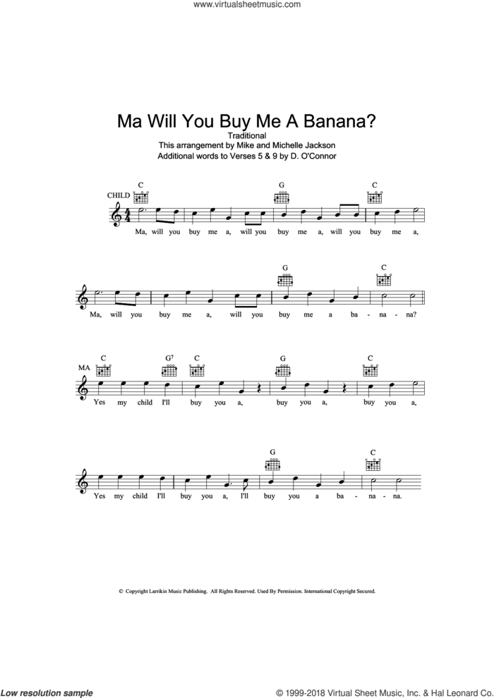 Ma Will You Buy Me A Banana? sheet music for voice and other instruments (fake book), intermediate skill level