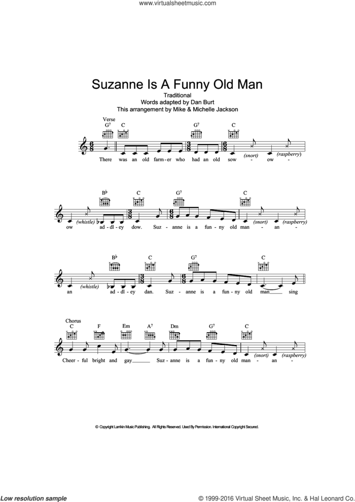 Suzanne Is A Funny Old Man sheet music for voice and other instruments (fake book)  and Dan Burt, intermediate skill level